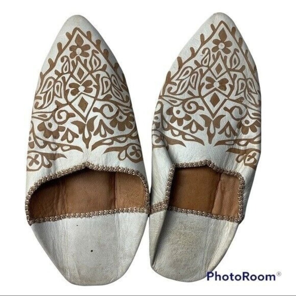 Handmade Moroccan Babouche Berber Leather Slides Mules Sz 6/7 (READ)
